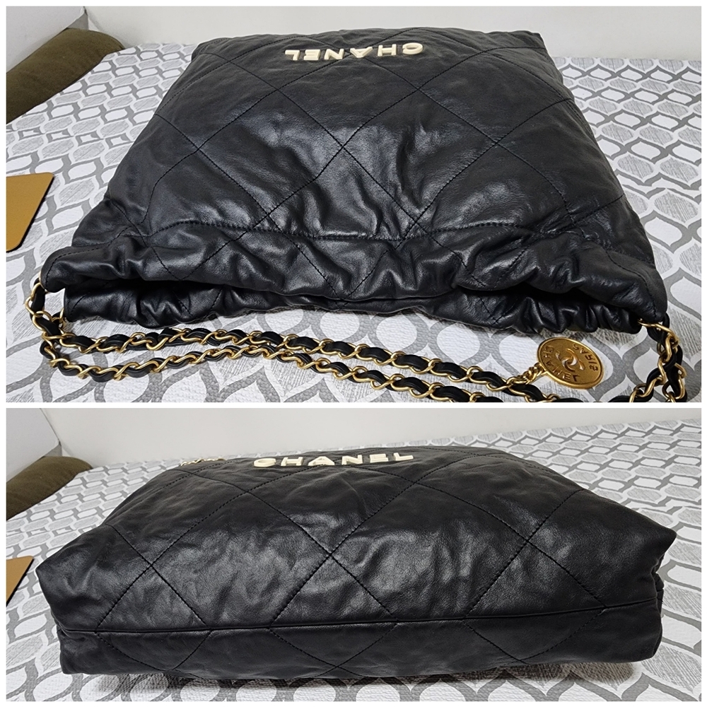 CHANEL Quilted Shiny Calfskin Leather 22 Hobo Bag Black - Picture 9 of 15